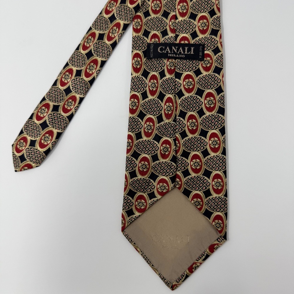 Canali Milano Necktie 100% Silk‎ Geometric Floral Pattern Italy Made Men's - Picture 3 of 5